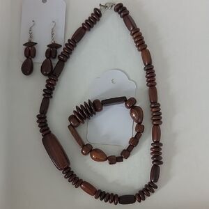 Elegant Brown Wooden Jewelry Set